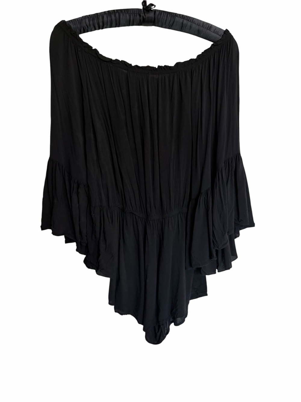 Elan Black Short Lightweight Romper Asymmetrical Ruffle Boho Sleeve